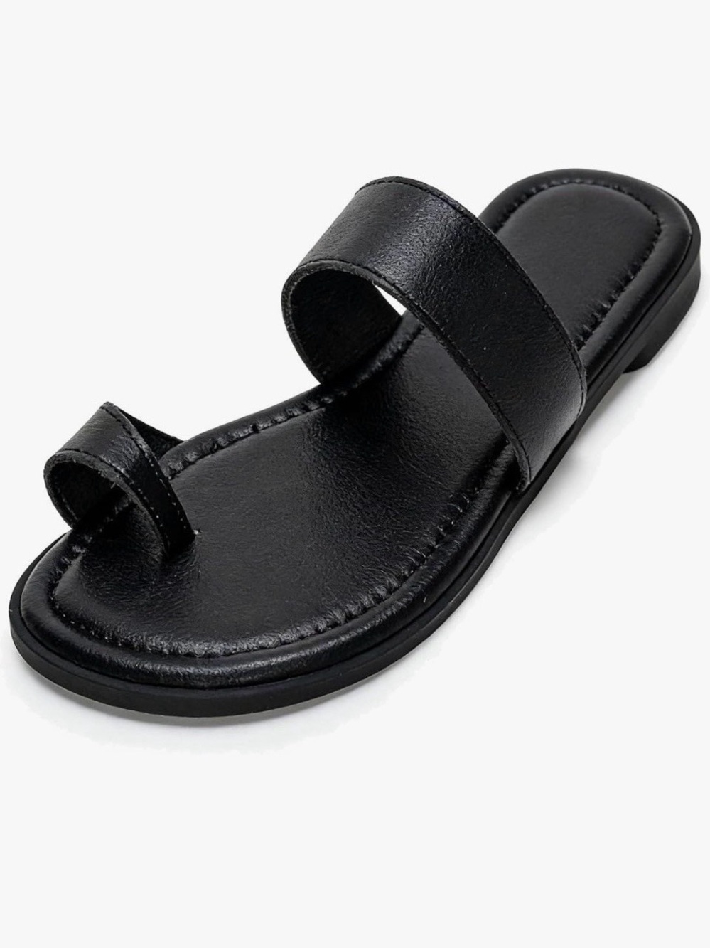NEW Genuine Leather Black Ring Toe Sandals 37 US 6)
